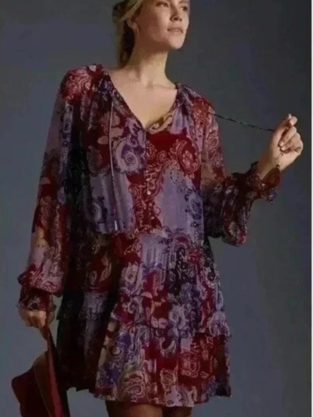 NWT Anthropologie The Marias Printed Chiffon Mini Dress Multicolor Floral Sz XS